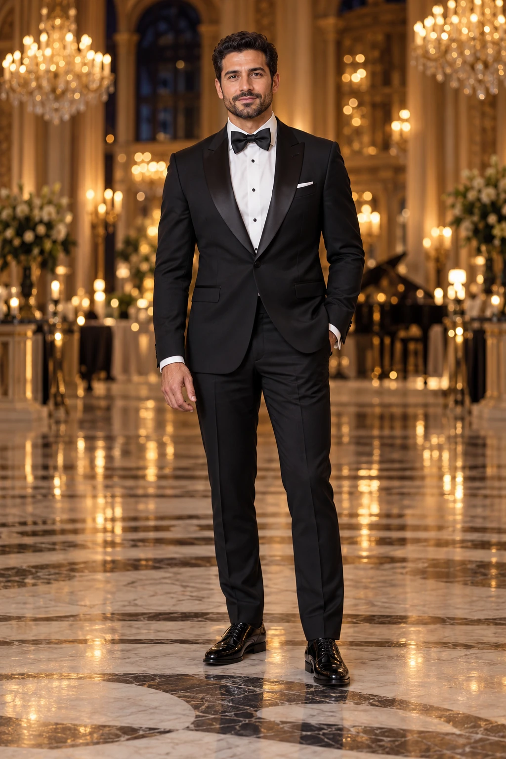 Black tuxedo at an elegant evening gala